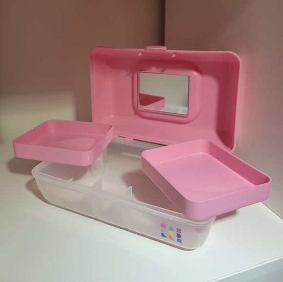 VTG small CABOODLES clear and pink Makeup Cosmetic Jewelry Organizer 80s/90s Y2K - Picture 4 of 6